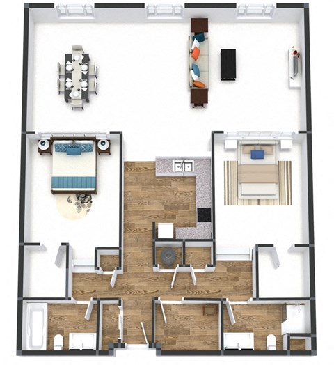 Floor plan for 2 beds, 2 baths, 1507 sqft
